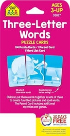 School Zone Three-Letter Words Puzzle Cards: 56 Flash Cards, Toddler, Preschool, Kindergarten, Letter Recognition, Spell Words, Spelling, Word-Picture Recognition, Ages 3+, Packaging May Vary