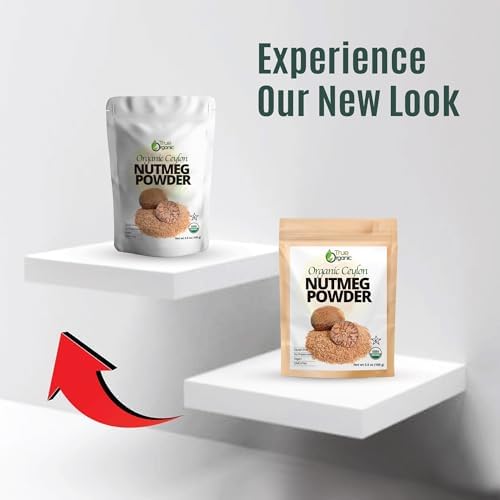 True Organic Ceylon Nutmeg Powder, Premium Grade, USDA & Kosher Certified, Gluten Free, Pure Ceylon Premium Quality, Ground 3.5 Oz