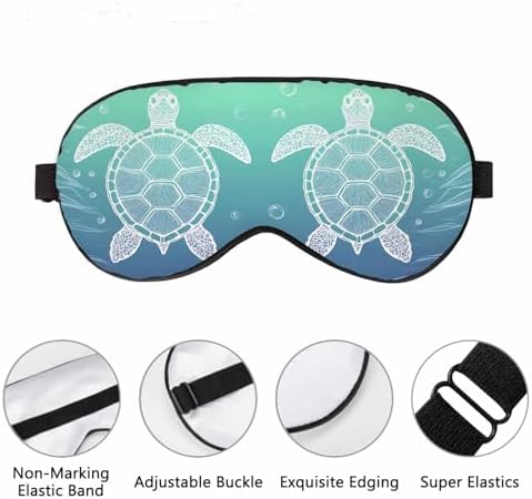 Sea Turtle Sleep Eye Mask Line Art Style Ocean Elements Men Women Sleep Mask with Adjustable Strap Eye Cover Eye Shade for Travel, Nap,Meditation