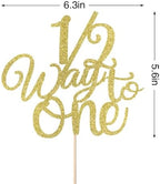 1/2 Way to One Cake Topper,Happy 6 Months Cake Decorations,Half Way to One Cake Topper,Baby Boys Girls 6 Months Birthday Party Decorations (Gold Glitter)