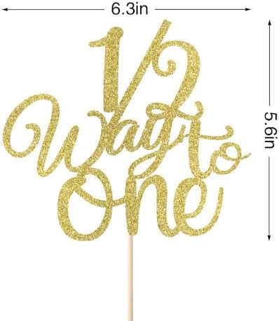 1/2 Way to One Cake Topper,Happy 6 Months Cake Decorations,Half Way to One Cake Topper,Baby Boys Girls 6 Months Birthday Party Decorations (Gold Glitter)
