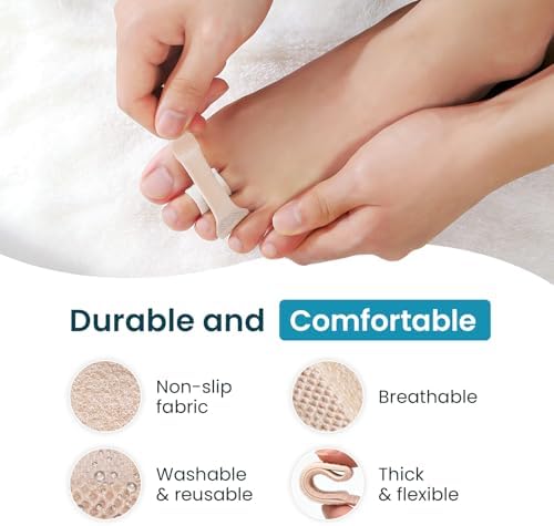 Kimihome Hammer Toe Corrector for Women & Men - Reusable Fabric Broken Toe Wraps - Hammertoe Straightener - Toe Splints for Bent, Curled, Crooked, Claw Toes (4 Large + 4 Small, Beige)