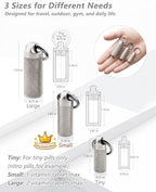 Titanium Keychain Pill Holder, Waterproof Small Pill Case for 2-3 Emergency Nitro Pills, Portable Metal Pill Organizer Container with Key Ring, Travel Pill Box for Purse (Tiny/Small/Large)