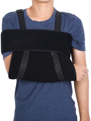 Sonew Arm Sling Shoulder Brace Fully Adjustable Rotator Cuff and Elbow Support with Immobilizer Band For Men Women and Kids Black(M)