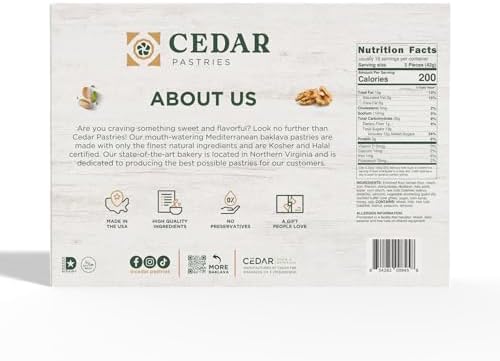 Cedar Pastries Mediterranean Baklava Assortment – 33 Pieces – Large Mediterranean Dessert Gift Box – Pistachio, Cashew & Walnut Phyllo Pastries – Gourmet Middle Eastern Sweets – Kosher & Halal Certified