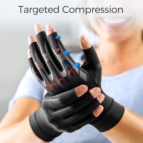 FREETOO Compression Gloves Women Men for Sleeping, Rheumatoid Arthritis Gloves for Women for Wrist Thumb Pain, Carpal Tunnel Relief Gloves for Work, Nerve Pain,Edema Fit Palm 6.8''-7.3'' Black S
