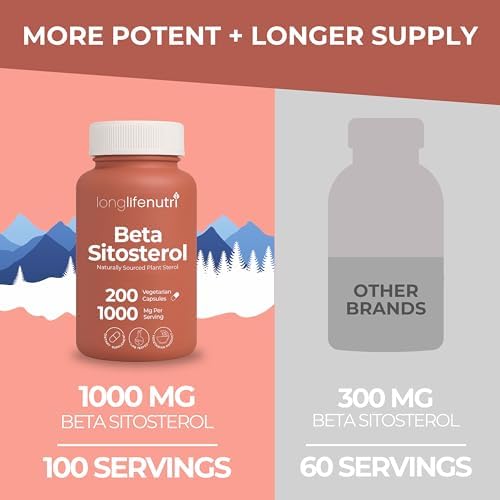 LongLifeNutri Beta Sitosterol 1000mg - Phytosterols Supplement, 200 Vegetarian Capsules, Plant Sterols for Daily Wellness & Dietary Balance, 100-Day Supply, GMP Certified, Made in USA