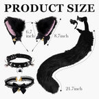 4 Pcs Cat Ears and Wolf Fox Animal Tail Cosplay Costume, Faux Fur Hair Clip Headdress Halloween Leather Neck Chocker Set Black Cat Ears and Wolf Fox Animal Tail Cosplay Girls Women