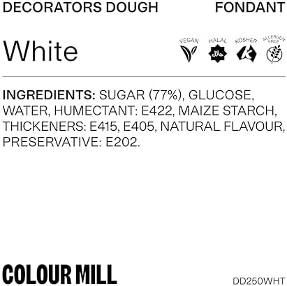 Colour Mill Decorators Dough Edible Cake Covering | Easy-to-Roll, Easy-to-Drape Fondant | Vanilla-Flavored Sugarpaste - 8.8 Ounce White