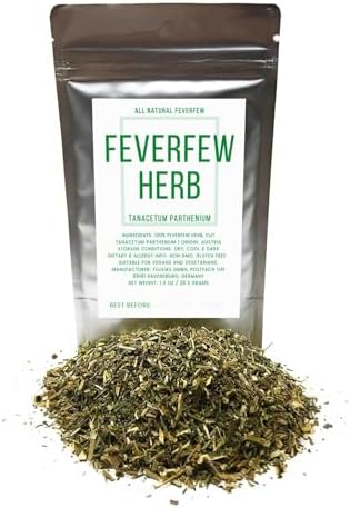 Feverfew Herb from Austria - Natural Fewerfew, Cut & Dried Tanacetum Parthenium - Net Weight: 1oz/28.5g - Featherfew Featherfoil Flirtwort Bachelor's Buttons Herb