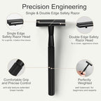Safety Razors for Men, Reusable Metal Razor, with 10 Double Edge Blades, Smooth Close Gentle Shave, Plastic Free, Matte Black