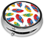 Colorful Feather Print Pill Box Portable Small Travel Pill Organizer