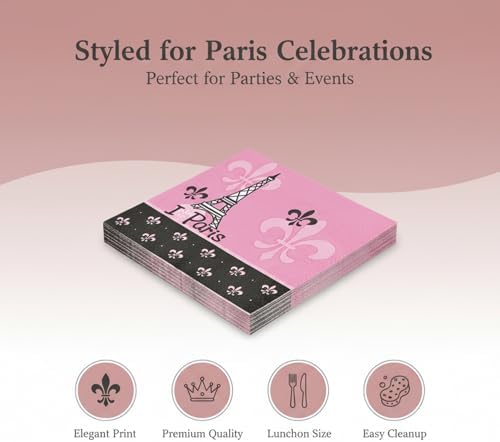 Fun Express - Perfectly Paris Lunch Napkins for Birthday - Party Supplies - Print Tableware - Print Napkins - Birthday - 16 Pieces