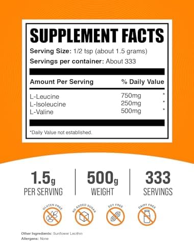 BulkSupplements.com BCAA 3:1:2 Powder - BCAA Supplements, Branched Chain Amino Acids Powder - Unflavored & Gluten Free, 1.5g per Serving, 500g (1.1 lbs) (Pack of 1)