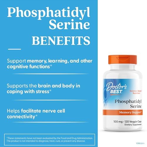 Doctor's Best Phosphatidylserine Supplement 100 mg - Phosphatidyl Serine Capsules for Men & Women, Memory & Cognitive Support for Adults, Supports Brain Health, Gluten Free, Vegan - 120 Veg Caps
