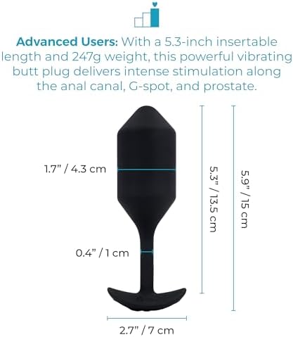 b-Vibe Vibrating Snug Plug 1 - Butt Plugs, Adult Sex Toys Anal Toys for Couples, Anal Training, and Sexual Stimulation Device|Black X-Large