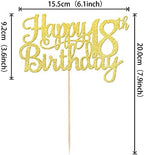 1 PCS Happy 18th Birthday Cake Topper Gold Glitter Cheers to 18 Years Birthday Cake Pick 18 Fabulous Cake Decoration for Happy 18th Birthday Theme Party Decorations Supplies