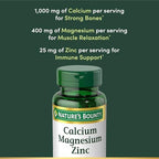 Nature's Bounty Calcium Magnesium & Zinc Caplets, Immune & Bone Health, Daily Supplement, 1000mg Calcium, 400mg Magnesium, 600 IU Vitamin D, Gluten Free, 100 Caplets