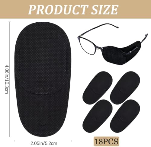 CREATCABIN 18Pcs Lazy Eye Patch Adult Glasses Cloth Eye Cover Black Reusable Amblyopia Strabismus Medical Textile Cover Single Left Right Eyepatch for Adults After Surgery Recovery 4 x 2 Inch