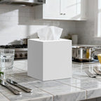 2 Pack Tissue Box Cover White, Square Acrylic Tissue Holder, Decorative Facial Tissue Box Vessel Cube Paper Organizer Dispenser for Bathroom Office, Night Stand, Desk, Car, Vanity, Countertops
