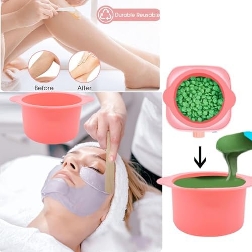 2-pack Silicone Wax Warmer Liner, Silicone Wax Bowl for Wax Warmer, Non-Stick Wax Melt Warmer Wax Pot Replacement, Reusable Wax Melt Liner with 50 Pcs Wax Spatula Sticks for Hair Removal pink