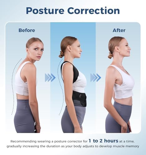 Posture Corrector for Women and Men, Full Back Brace Support with Adjustable Shoulder Straps, Shoulder and Back Straightener Posture Correction, Upper and Lower Back Pain Relief (Black, Large)