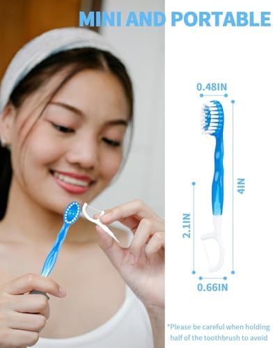5 in 1 Disposable Mini Toothbrushes Travel Size with Toothpaste, Floss, Pick & Tongue Scraper, Individually Wrapped, Portable Oral Care Set, 32 Packs, Mix 4 Flavors