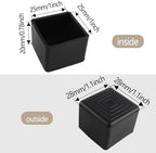 12PCS 1” x 1” Square Rubber Furniture Leg Caps, PVC Chair Leg Tips Caps, Furniture Foot Protectors, Black Rubber Table Foot Cover, Wear-Resistant Table Chair Leg End Cap