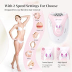 Smooth Glide Epilator for Women, 2 Speeds Facial Hair Removal Device with LED Light, 36 Tweezers & Massage Pad. Rechargeable Facial Hair Removal Epilator for Bikini, Arms, Legs, and Face