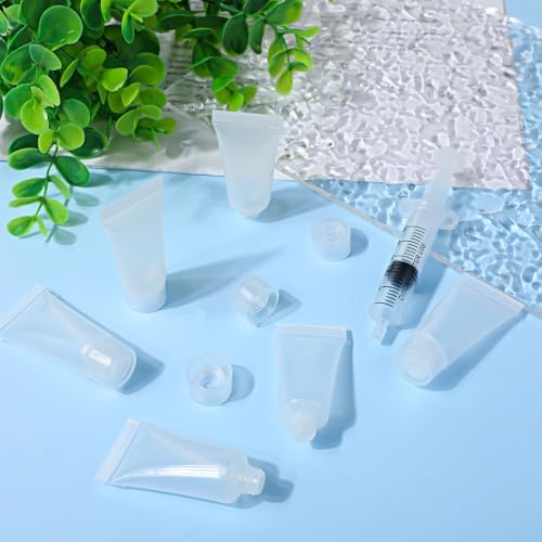 Refillable Empty Tubes Bottles, 20 Pcs 5ml Portable Travel Tubes with Syringes Clear Refillable Toothpaste Tubes Soft Squeezable Containers for Sample Shampoo Makeup Facial Cleanser Lip Gloss
