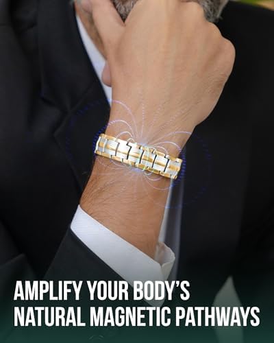 MagnetRX® Magnetic Bracelets for Men - EllipseMAX 5X Strength 5,000 Gauss Magnets - Designed in USA & Patent Pending - Premium Titanium Mens Magnetic Bracelet & Adjustable Length (Silver/Gold)