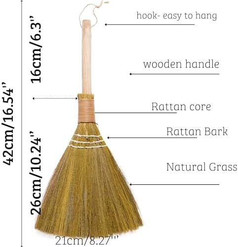 Set of 2 Vietnamese Soft Bristle Brooms, Asian Straw Broom for Kid, Decorative Broom 16.54 inch