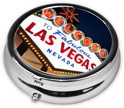 Pill Box,Welcome to The Las Vegas Sign Round 3 Compartment Pill Box Pocket Purse Decorative Box Portable Mini Travel Medicine Case Tablet Vitamin Holder Organizer Pill Case