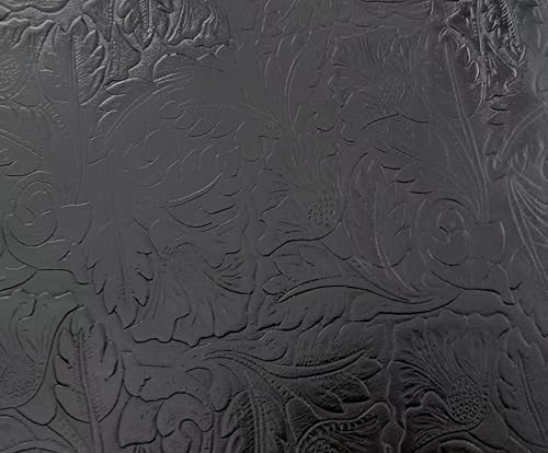 Embossed Leather Pieces with Floral Pattern, Decorative Textured Material, Multiple Sizes to Choose from (Black 8×12 inches)