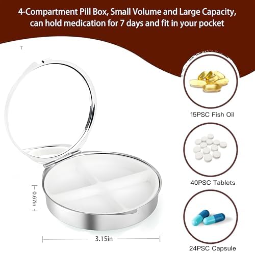 Weekly Pill Case, Medicine Planner, Vitamin Organizer Box, Portable Daily Pill Box with Compartments,Pocket Purse Metal Medicine Organizer Unique Gifts,Sun Moon