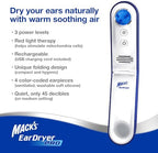 Mack's Ear Dryer PRO Rechargeable Warm Air Ear Water Drying Aid with Red Light Therapy and 3 Power Levels for Swimmers' Ears, Showering, Water Sports, Surfing, Scuba, and Hearing Aids