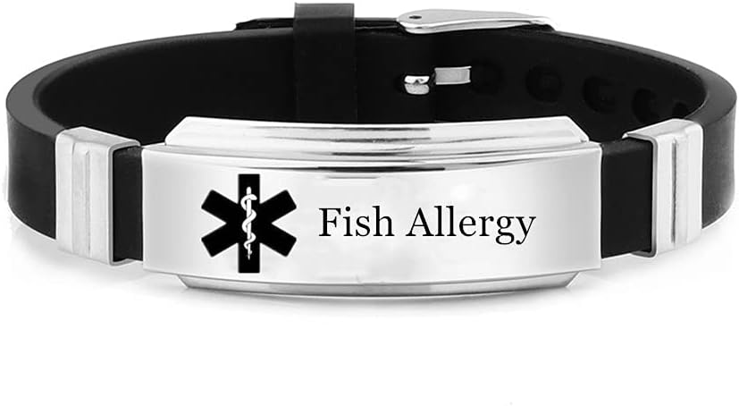 Personalized Stainless Steel Silicone Medical Alert Bracelets for Allergies Food Allergy Awareness Sport Wristband for Kids Adult Emergency Allergic ID Jewelry,Customized