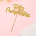Feliz Cumpleaños Cake Topper - Gold Glitter Happy Birthday Cake Topper, Fiesta Theme Party Decoration Supplies, Golden Glitter Decorations (gold01)