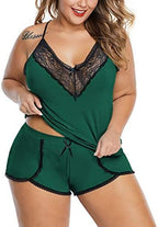 XAKALAKA Women Plus Size Pajamas Cami Shorts Set Nightwear Sexy Lace Lingerie Sleepwear