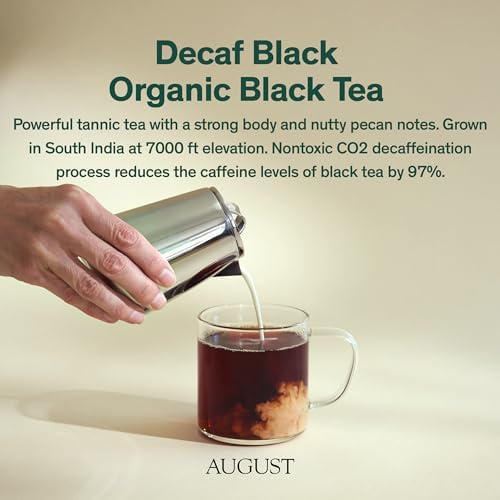 August Essentials Decaf Black Tea – Handcrafted Organic Black Tea for Daily Enjoyment – Bold Evening Drink with Full-Bodied Flavor & Nutty Pecan Notes in a Convenient Resealable Pouch (1.8oz)