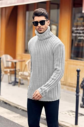 Mens Sweaters Turtleneck Cable Knitted Pullover Long Sleeve Slim Fit Chunky Casual Fall Winter Warm Cardigans