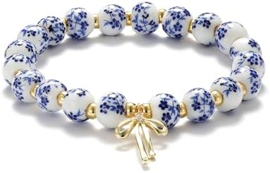 Beads Bow Charm Bracelet for Women Flower Vintage Bracelet Handmade Stretch Beaded Dainty Romantic Jewelry Gifts