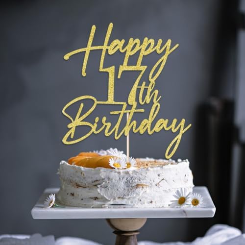Happy 17th Birthday Cake Topper - Gold Glitter Cheers to 17th Years | Fabulous Cake Decoration for 17-Year-Old Party Supplies (17th)