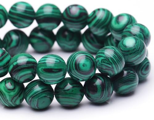 10mm Natural Stone Beads for Jewelry Making,Green Malachite Polished Smooth Round Gemstone Beads for Bracelet Necklace 15 Inch