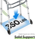 Delog Narrow Folding Walker for Seniors with Trigger Release and 5 Inches Wheels, Lightweight Supports Up to 350 lbs, Aluminum Folding Walker for Elderly, Handicapped and Disabled