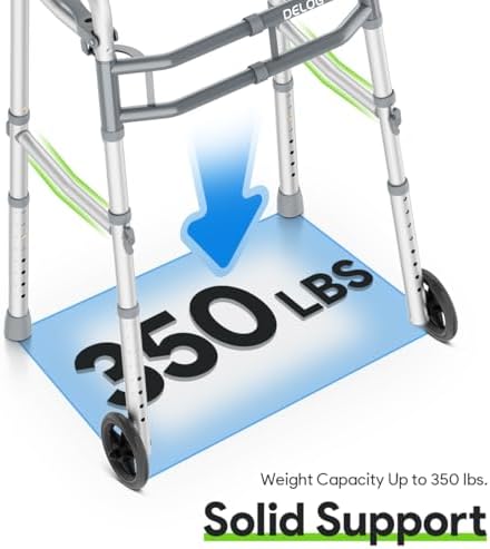 Delog Narrow Folding Walker for Seniors with Trigger Release and 5 Inches Wheels, Lightweight Supports Up to 350 lbs, Aluminum Folding Walker for Elderly, Handicapped and Disabled