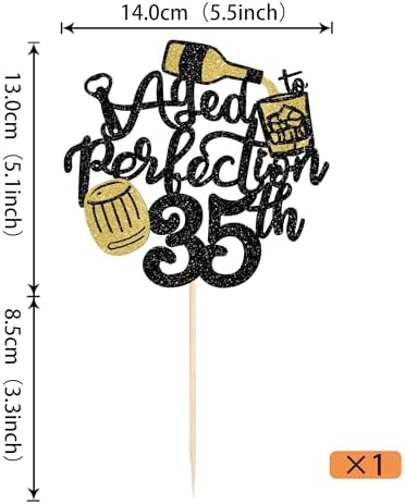 Rsstarxi 1 Pack Aged to Perfection 35th Birthday Cake Topper Glitter Wine 35th Birthday Cake Decoration Cheers to 35th Years Cake Pick for Whisky Theme Husband 35th Birthday Party Decorations