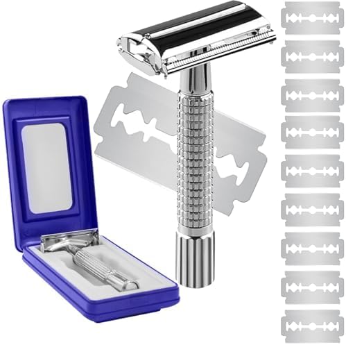 Double Edge Safety Razor for Unisex, 10 Platinum Coated Double Edge Blade Refills Safety Razo, Women Men's Razor with a Delicate Box,