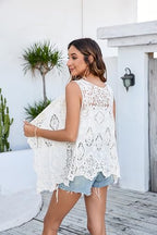 PUWEI Women's Open Front Crochet Bohemian Hippie Butterfly Vest Cardigan Coverup