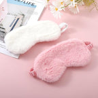 2 Pcs Plush Fluffy Eye Mask Soft Sleeping Blindfold Eye Cover Comfortable Furry Faux Fur Sleeping Mask Satin Nap Night Eyeshade Cover for Women Men Gift (White, Pink)